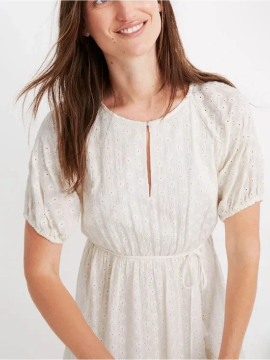 Madewell Women’s Cream Eyelet Short-Sleeve Dress - Picture 2 of 9